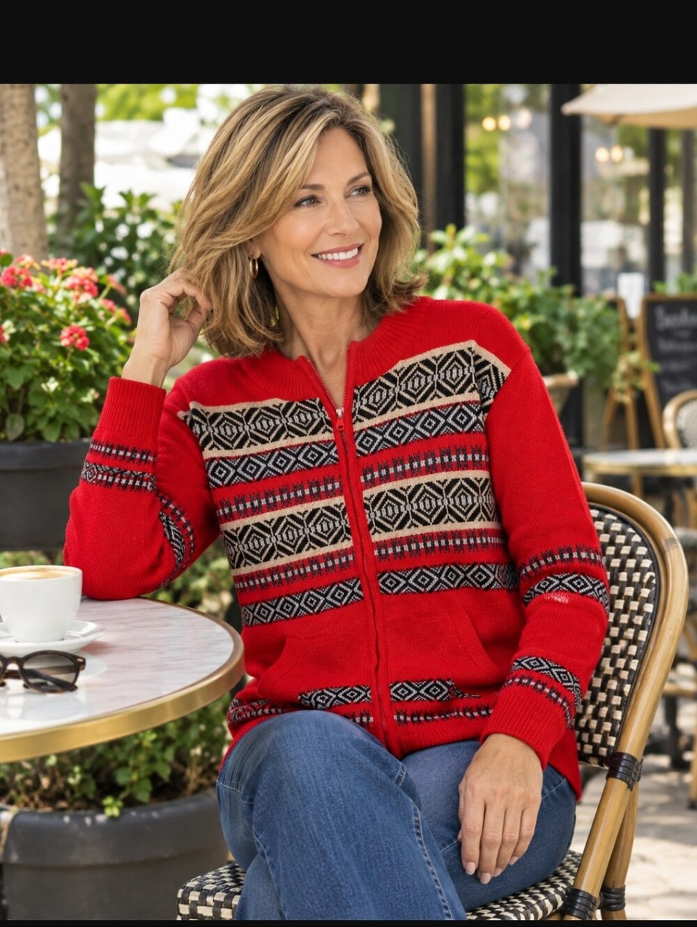 Vintage Alpaca Knit Peru Full Zip Pocket Red Oversized Cardigan Size Medium●